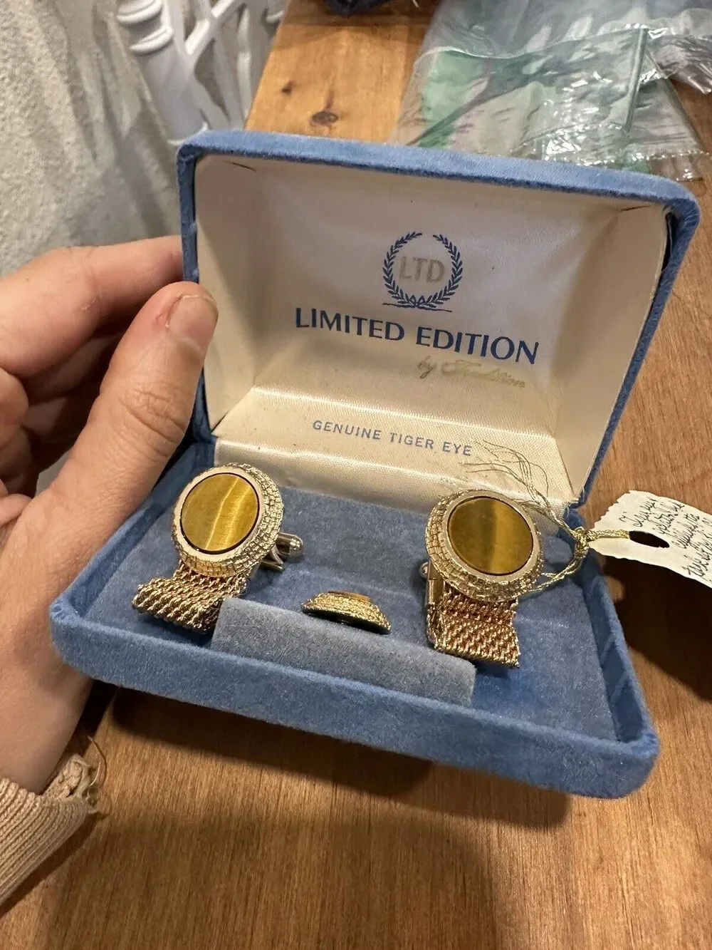 Limited Edition Men's Cufflinks TIGERS EYE GOLD TONE LINK CUFFLINKS PAIR SET